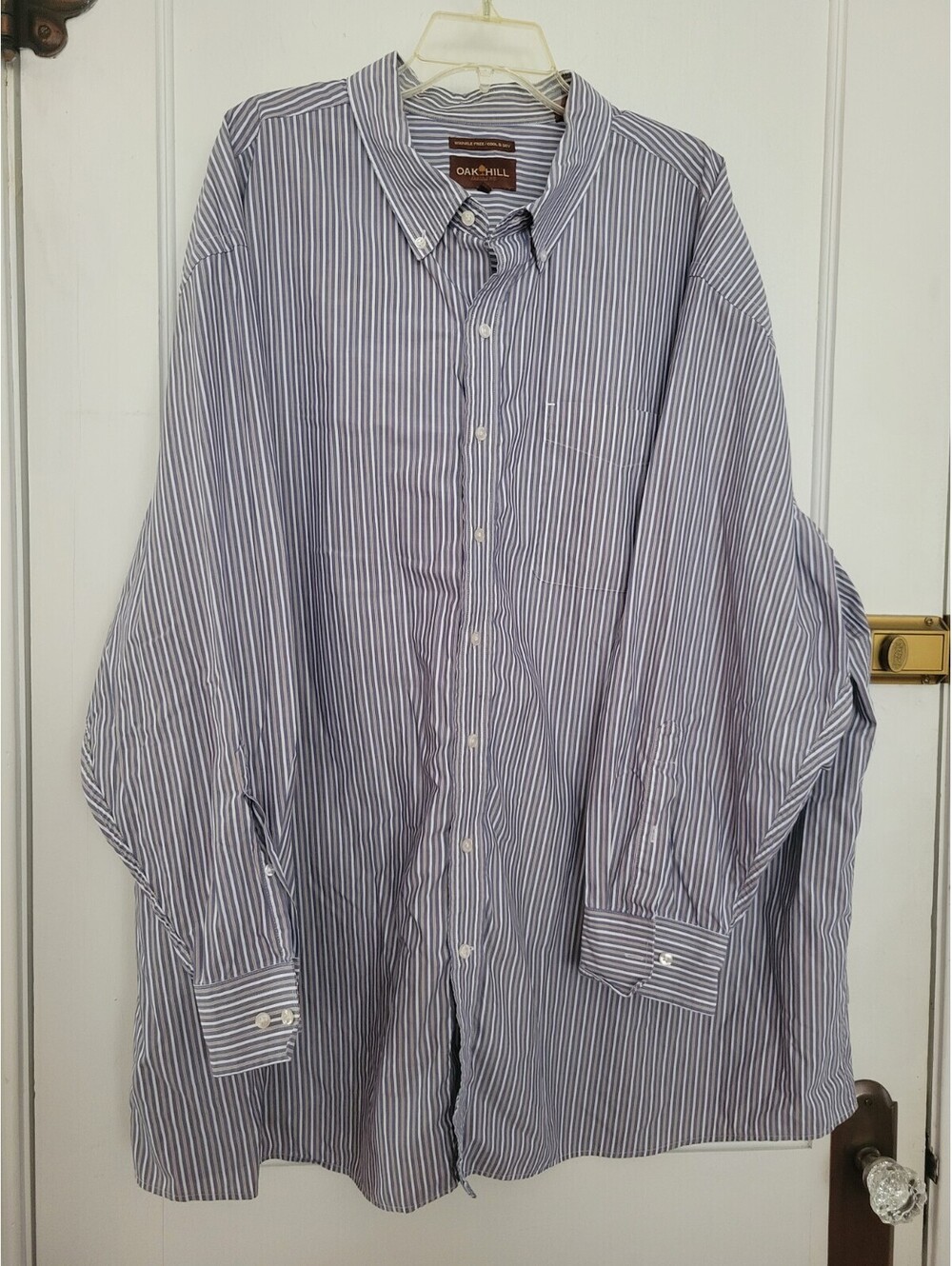 Oak Hill 4XL Blue Stripe Shirt Button Down Wrinkle Free Cool & Dry Big Tall